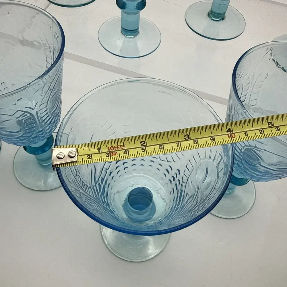 Lot Of 8 Renaissance FLEUR DE LIS by ZRIKE Blue Hobnail Water Goblet Vintage